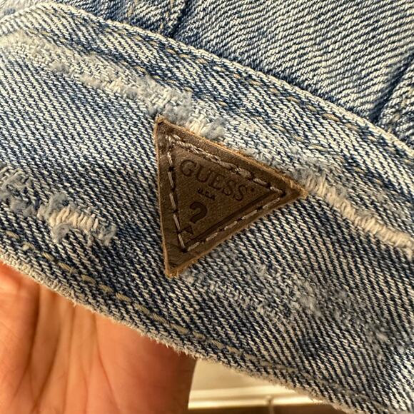 Guess Oversized Distressed Denim Jacket Beaded Snake Detail Men’s L Unisex - Picture 8 of 13